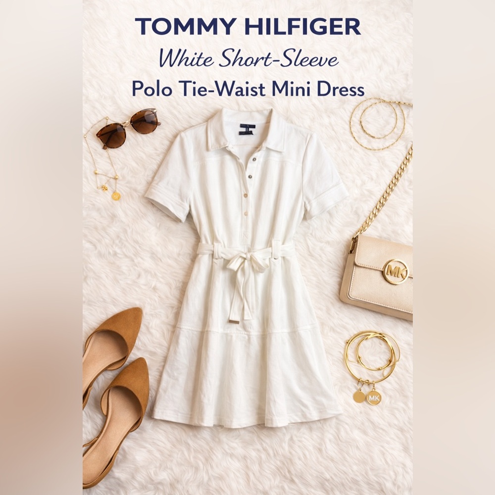 Tommy Hilfiger White Polo Tie-Waist Mini Dress